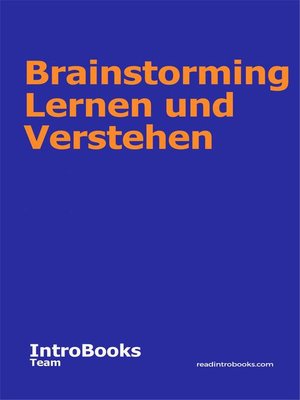 cover image of Brainstorming Lernen und Verstehen